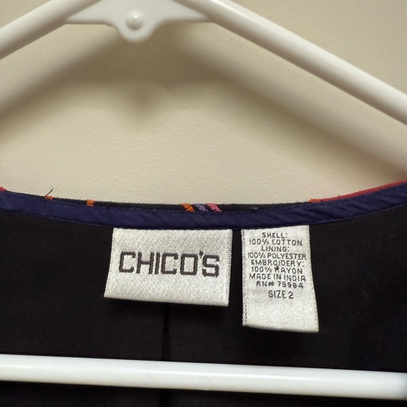 Chico's Black Lined Open Jacket with Vibrant Embroidery. Chicos Size 2 (M-L) - Picture 4 of 6